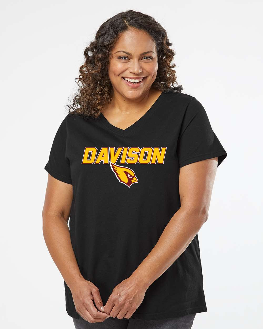 Davison Cardinals Curvy Collection Women's Fine Jersey V-Neck Tee