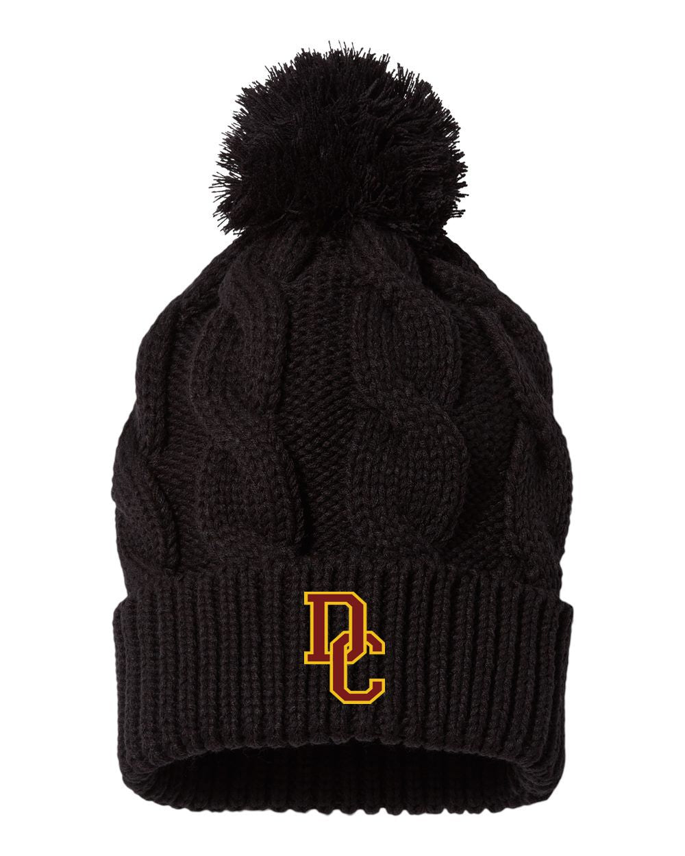 Black DC Chunk Twist Knit Beanie With Cuff