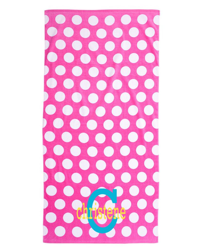 Polka-dot Velour Beach Towel with Embroidery