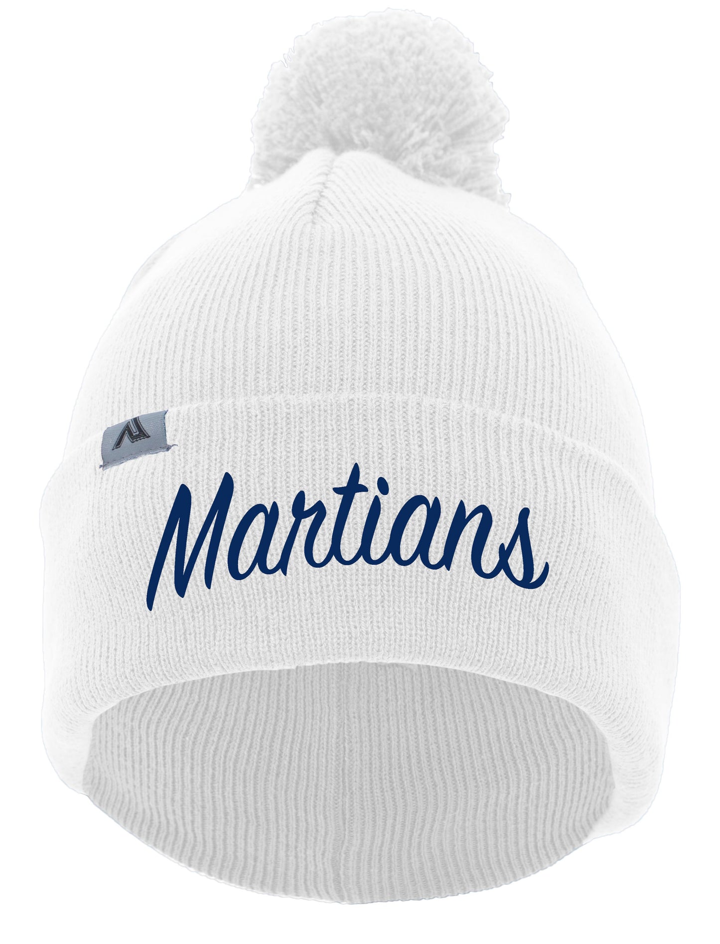 Martians Script Knit Fold Over Pom-Pom Beanie