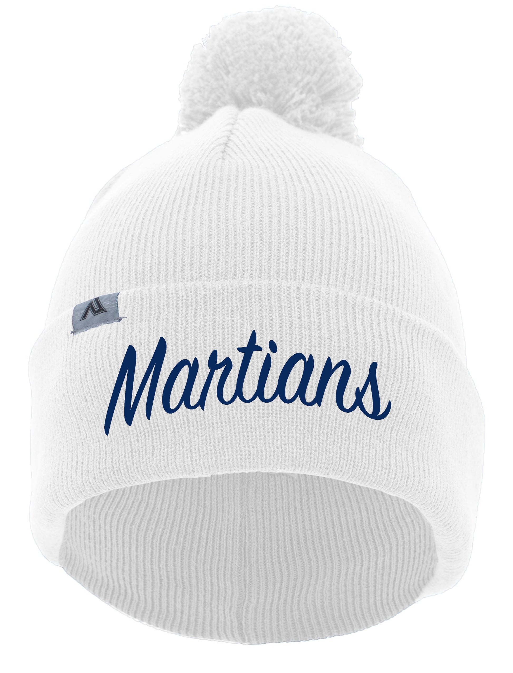 Martians Script Knit Fold Over Pom-Pom Beanie