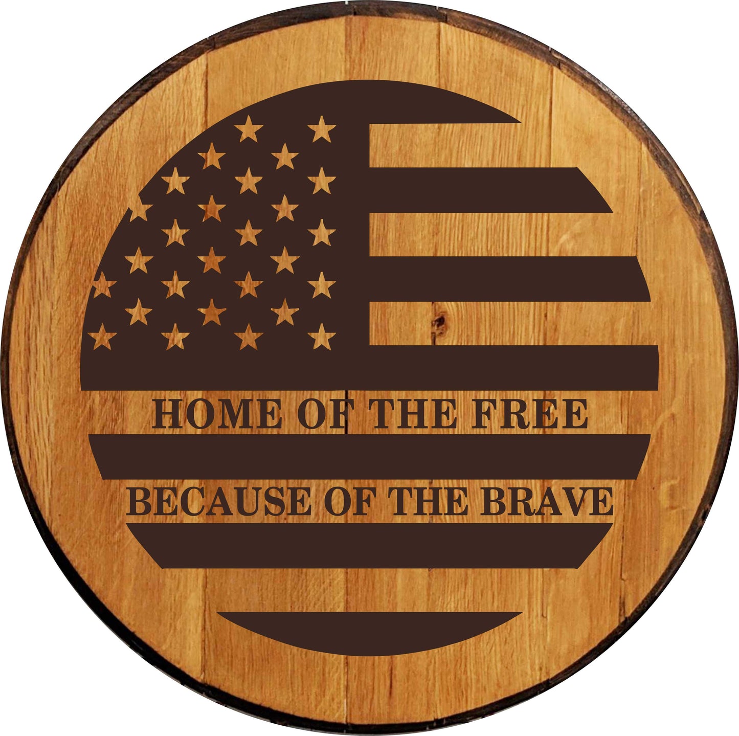 Laser Engraved Whiskey Barrel Lid - Home Of The Free