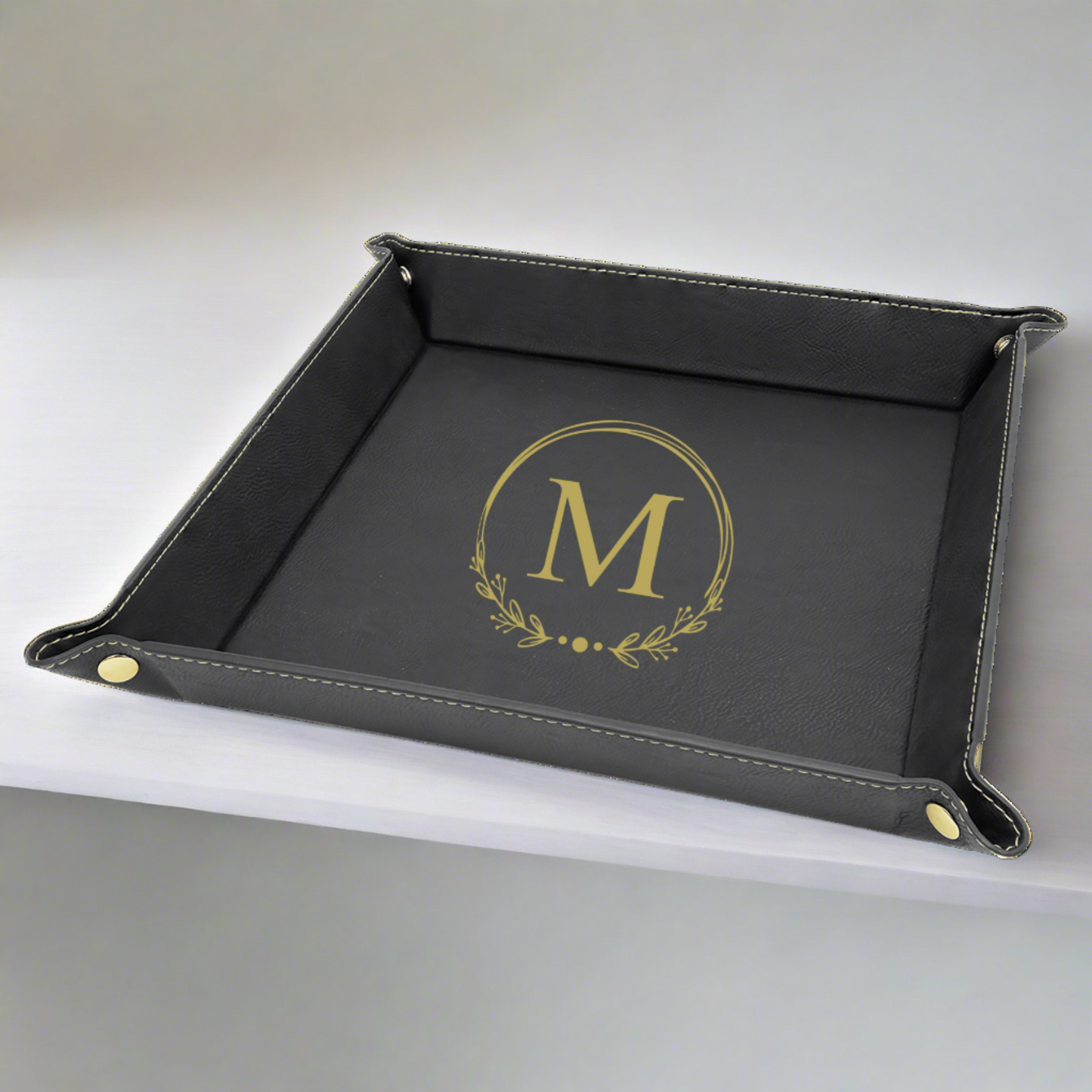 Initial Faux Leather Snap Up Tray