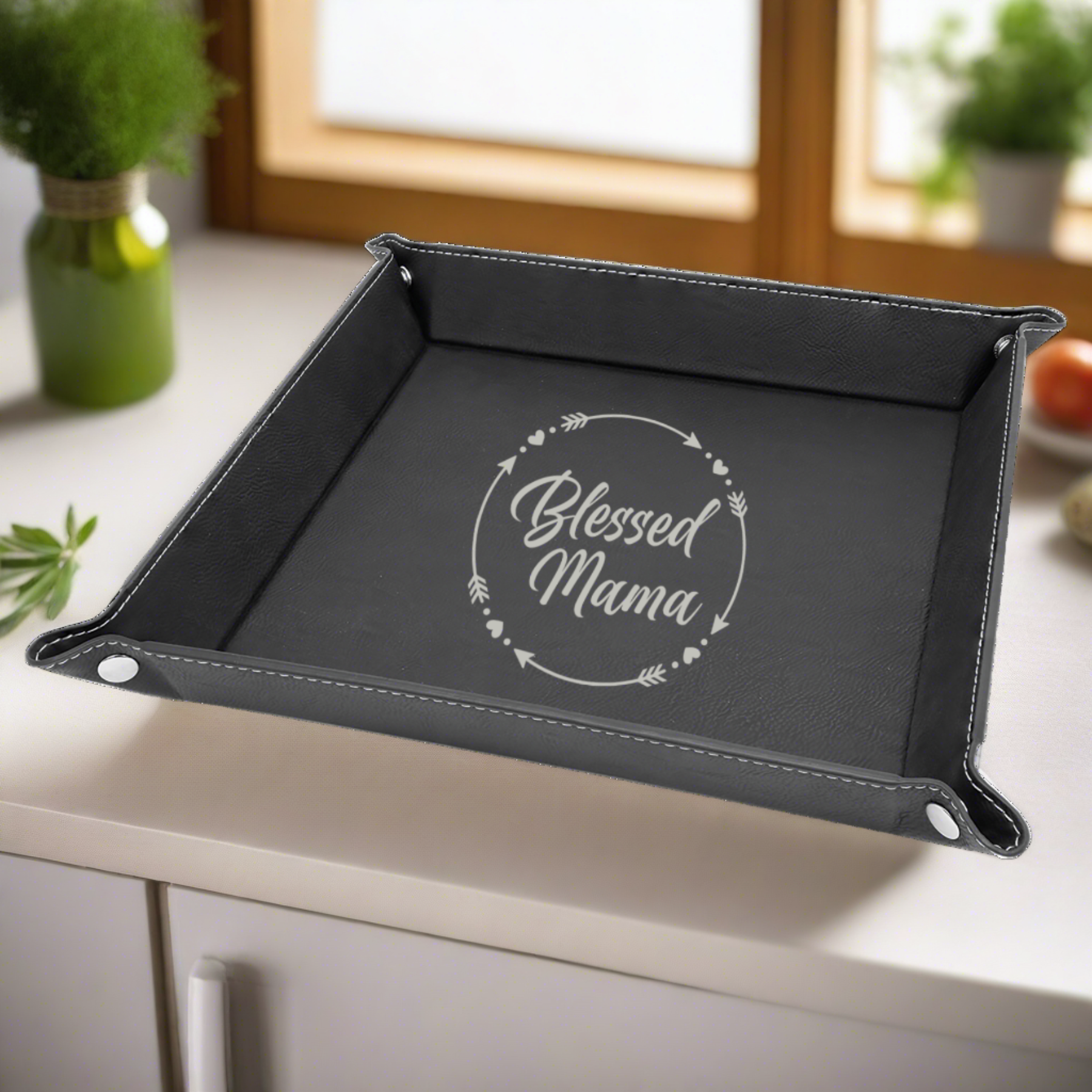 Blessed Mama Faux Leather Snap Up Tray