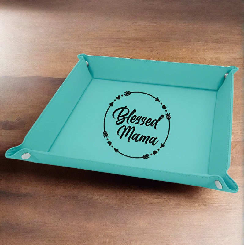 Blessed Mama Faux Leather Snap Up Tray