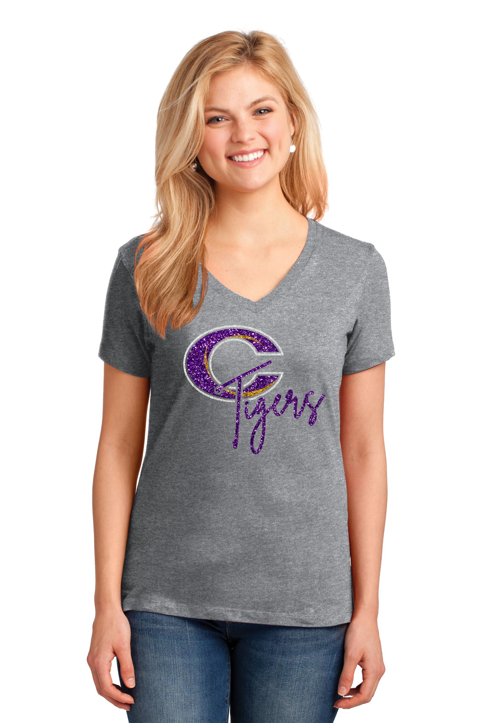 Caro Glitter Ladies V-Neck T-shirt - Schall