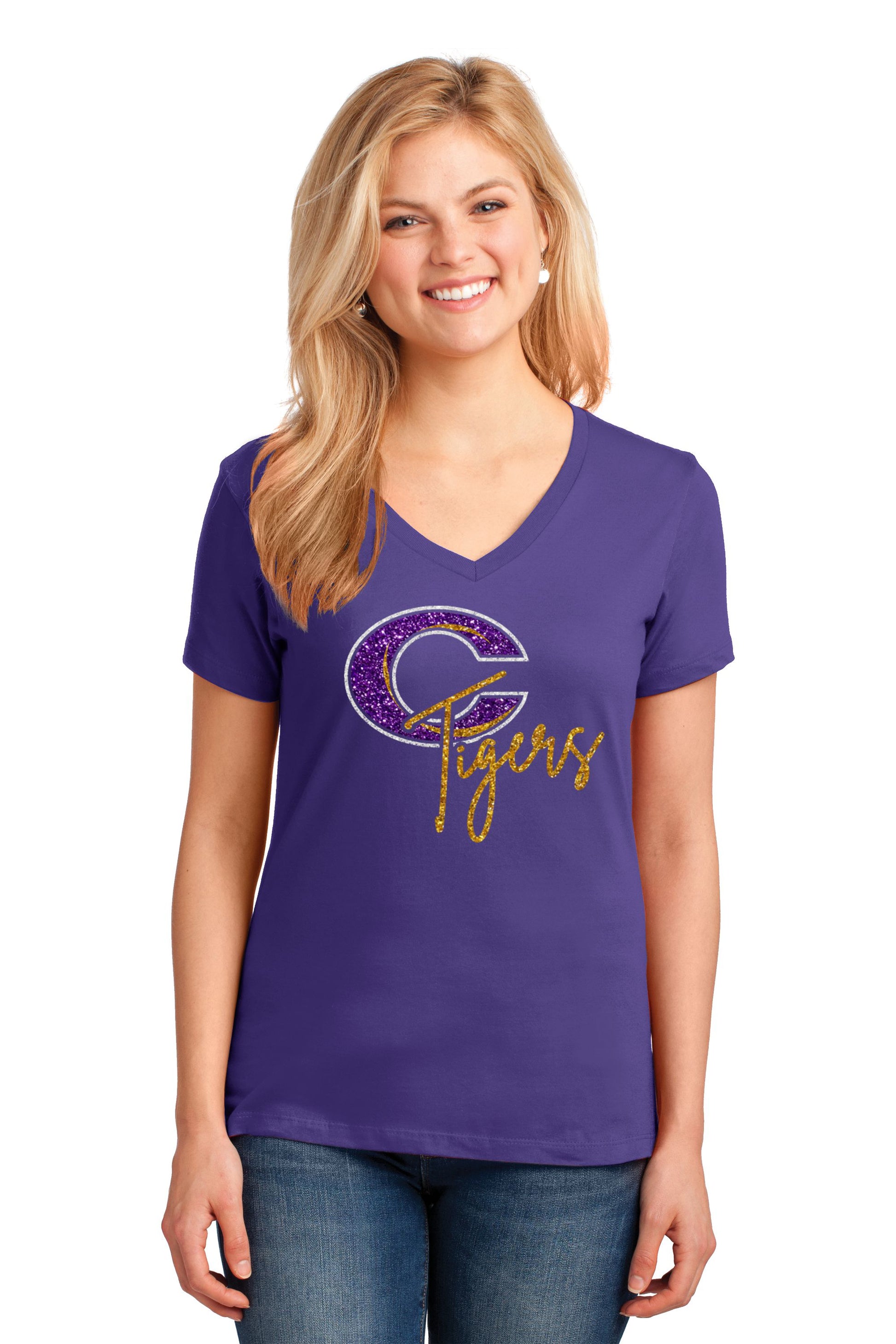 Caro Glitter Ladies V-Neck T-shirt - Schall