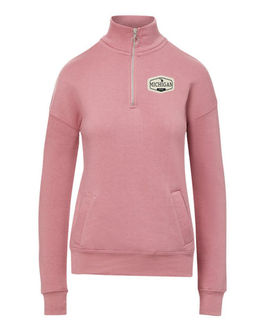 Michigan Faux Leather Patch Women's Cloud Fleece Quarter-Zip Sweatshirt
