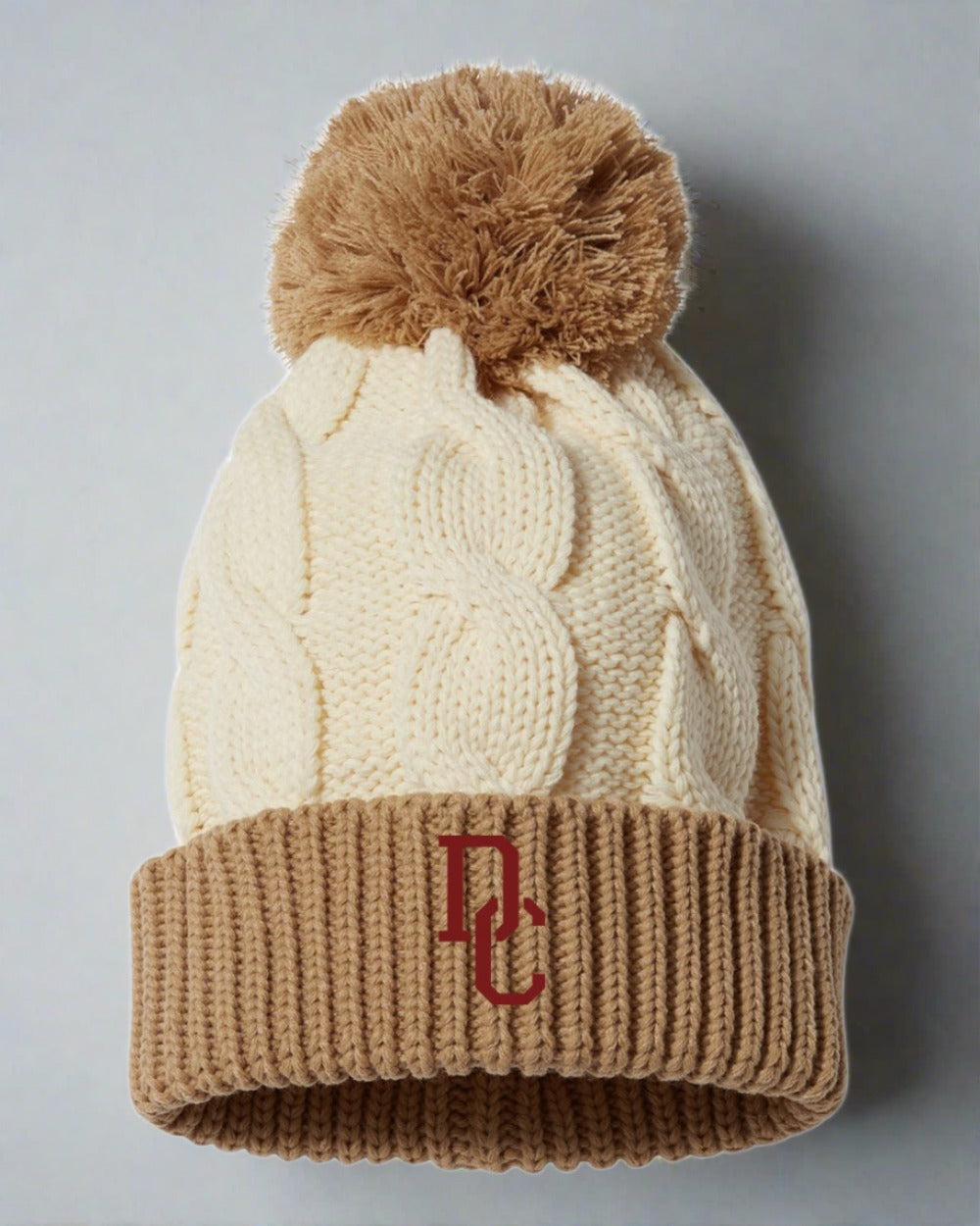 Cream DC Chunk Twist Knit Beanie With Cuff