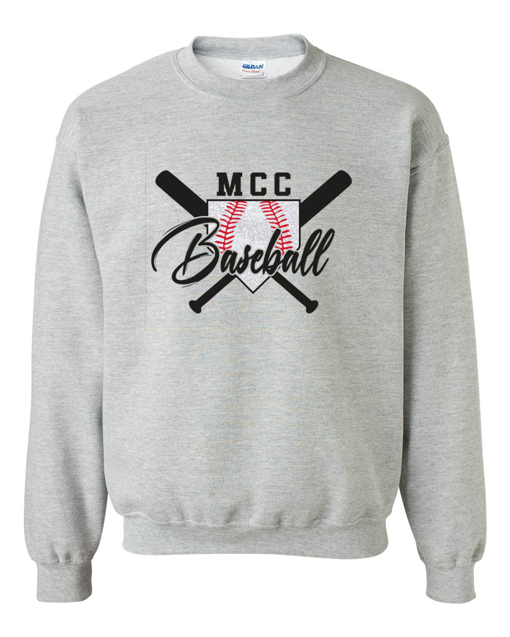 Mott CC Baseball Script Glitter Crew Sweatshirt