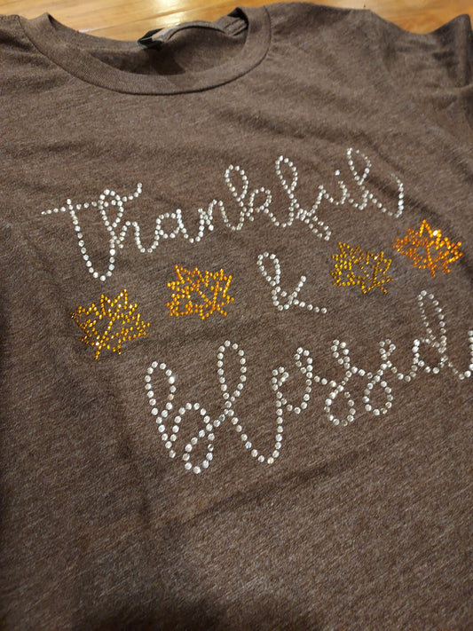 Thankful & Blessed Rhinestone Ladies Tee