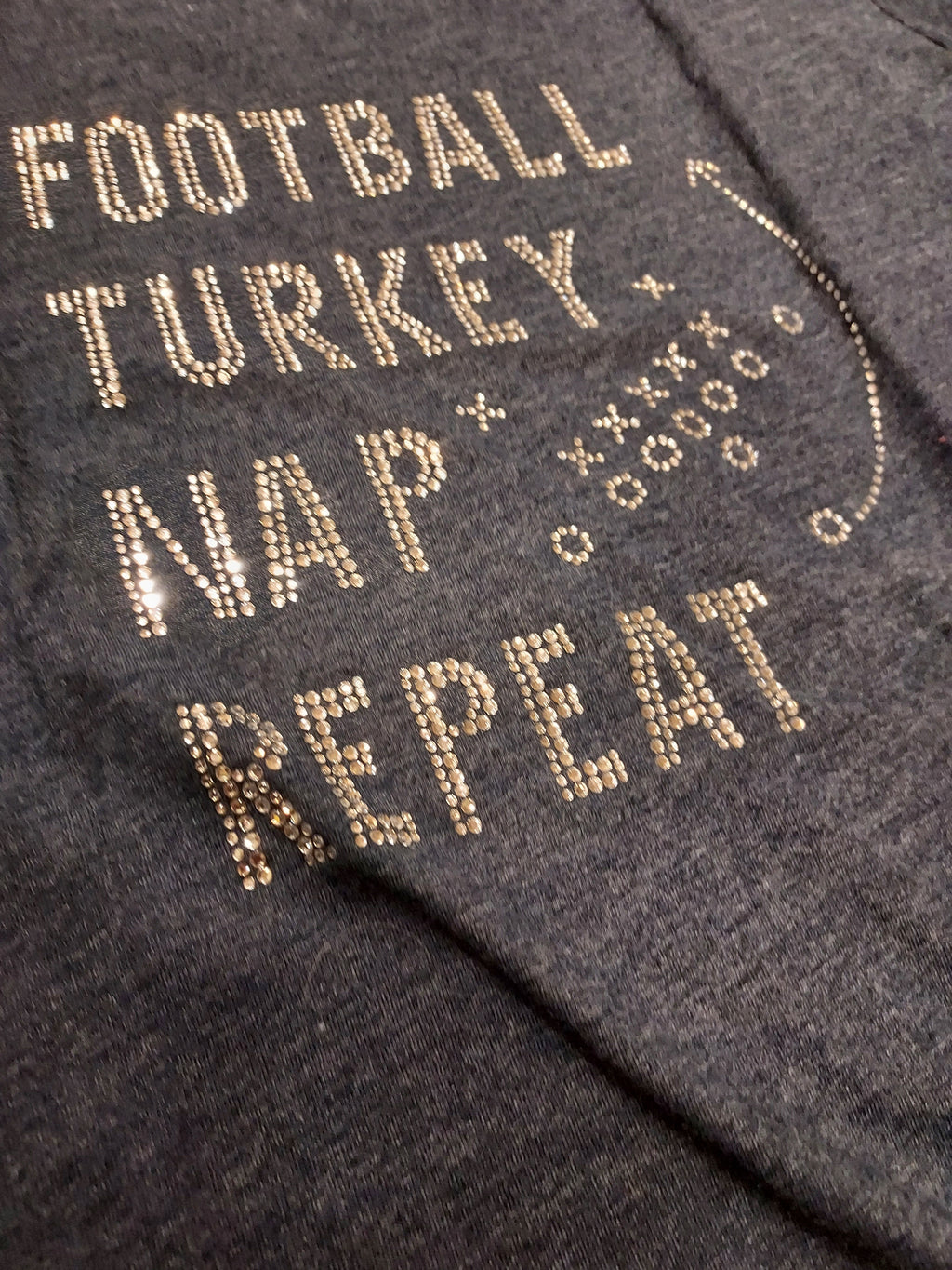 Football Turkey Nap Repeat Rhinestone Ladies Tee