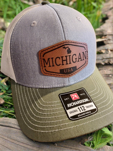 Michigan Leather Patch Snap Back Hat