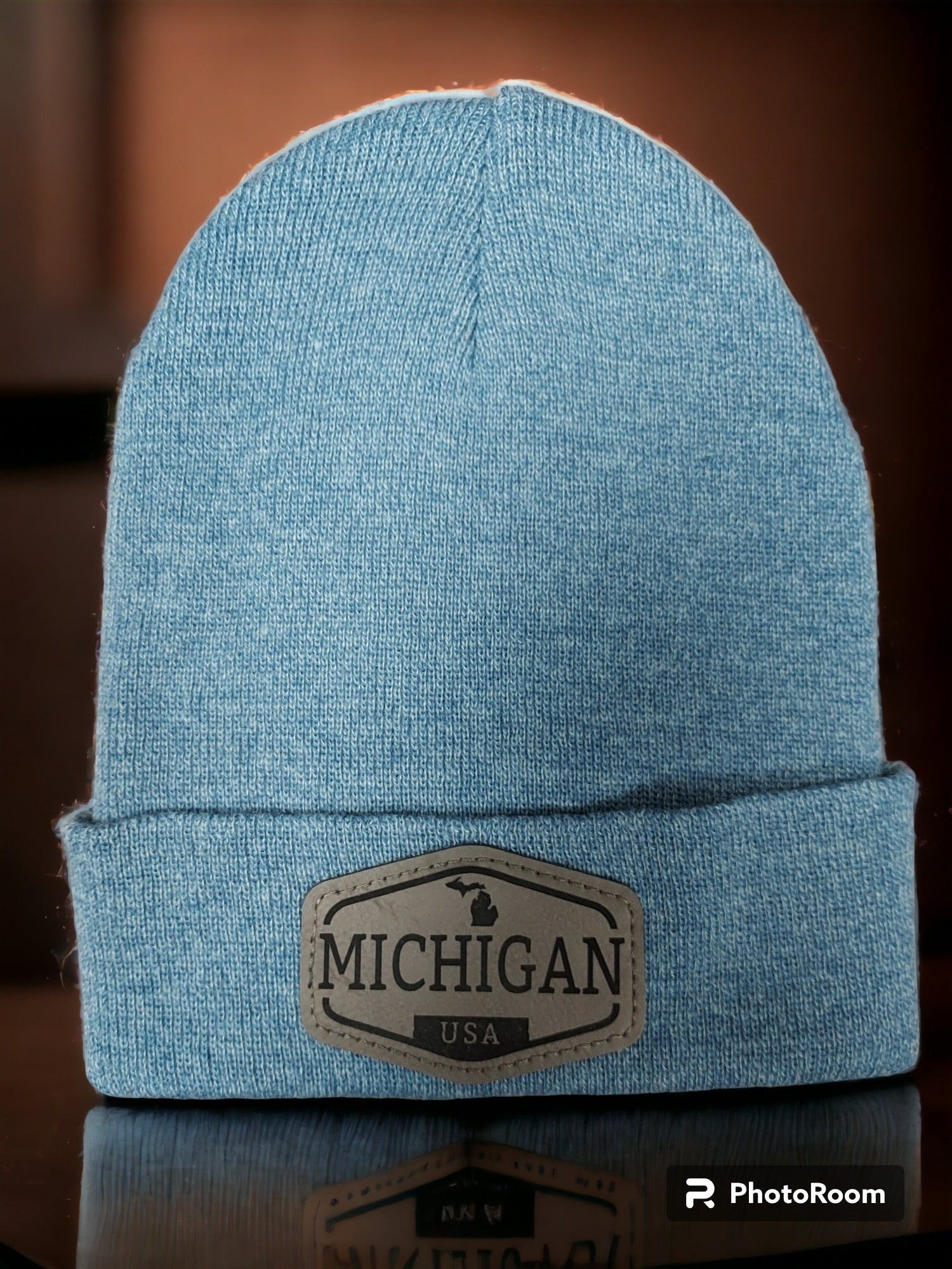 Michigan Leather Patch Knit Cuff Beanie
