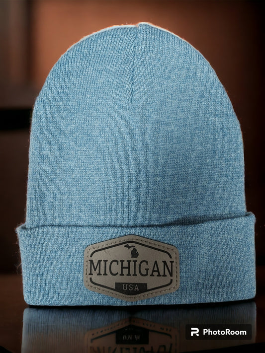 Michigan Leather Patch Knit Cuff Beanie