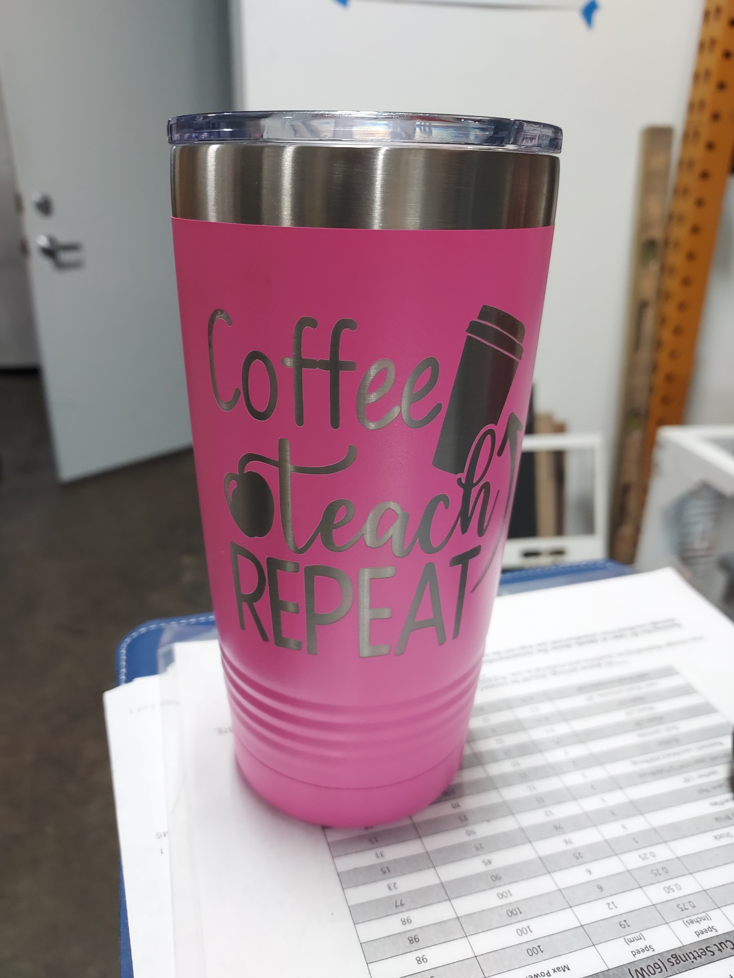Coffee Teach Repeat Engraved 20oz Ringneck Tumbler