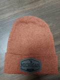Michigan Leather Patch Burnt Orange Knit Cuff Beanie