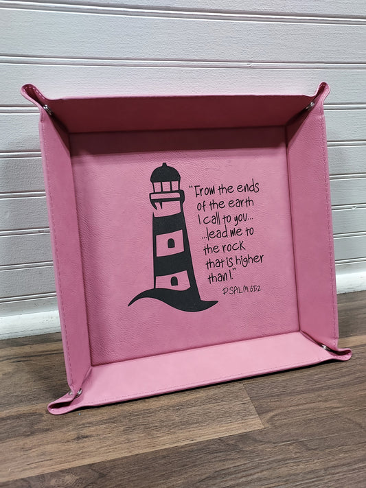 Psalm 61:2 Pink Faux Leather Snap Up Tray