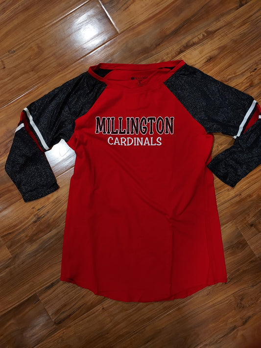 Millington Junior Fit Ladies Glitter 3/4 Raglan Sleeve Shirt