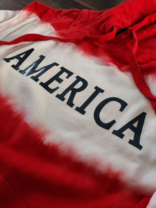 America Red/White Tie Dye Hooded Sweatshirt