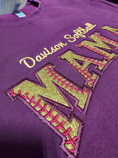 Davison Softball MAMA Glitter Unisex Santa Cruz Pocket Sweatshirt