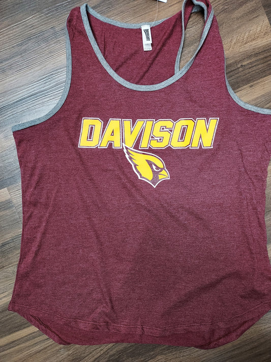 Davison Italic over Logo Ladies Maroon Tank