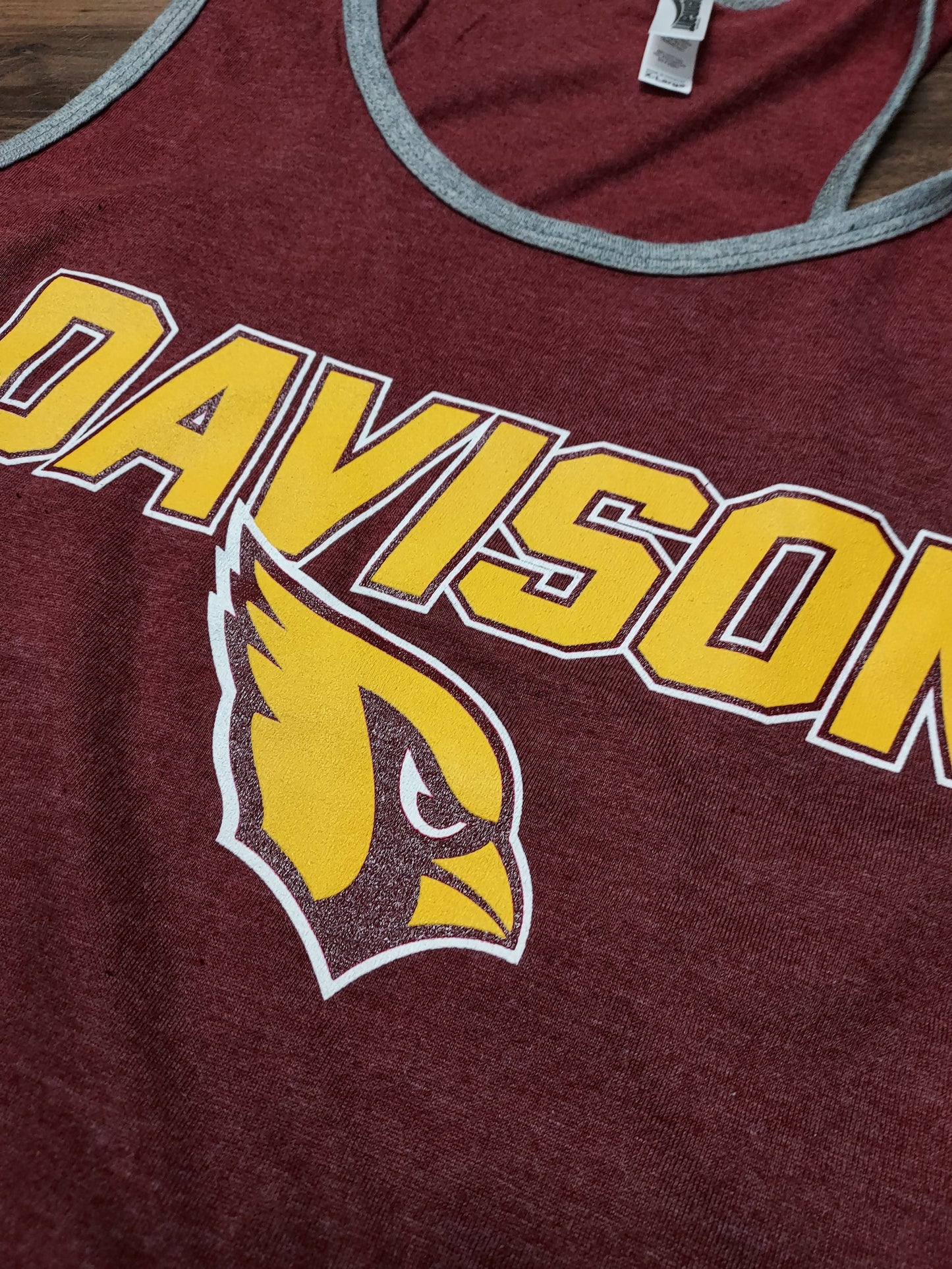 Davison Italic over Logo Ladies Maroon Tank