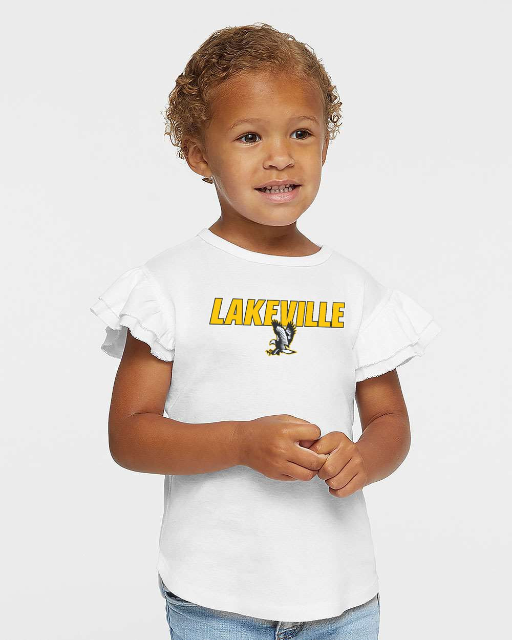 Lakeville Italic Over Logo Toddler Flutter Sleeve Tee