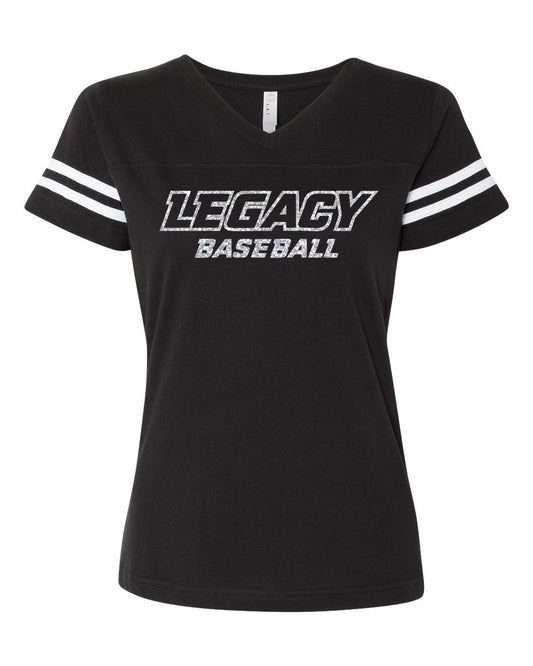 Legacy Baseball Glitter Ladies Short Sleeve Stripe Jersey Tee