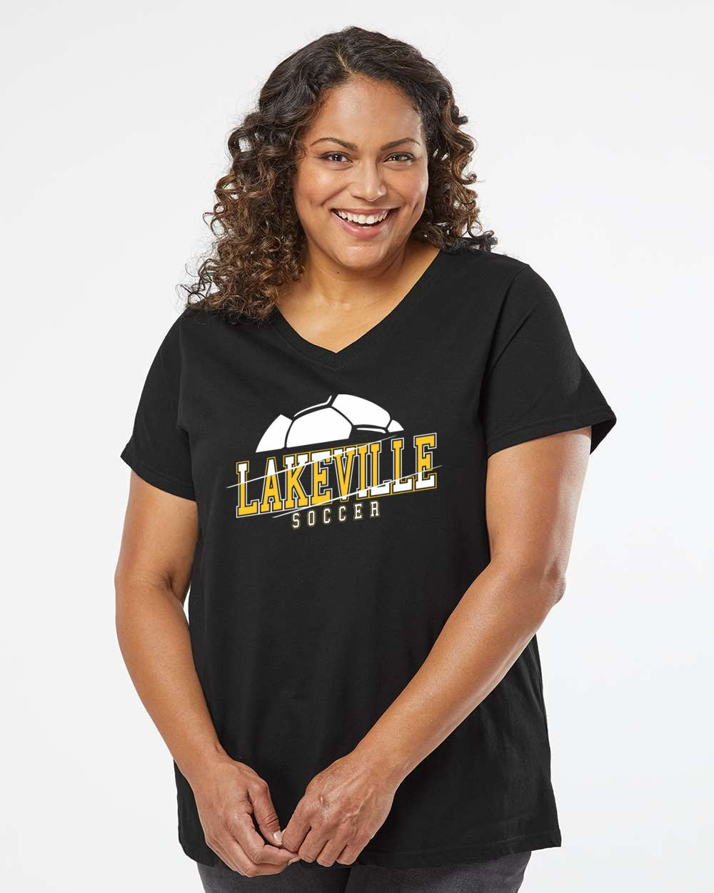 Lakeville Soccer Curvy Collection Women's Fine Jersey V-Neck Tee