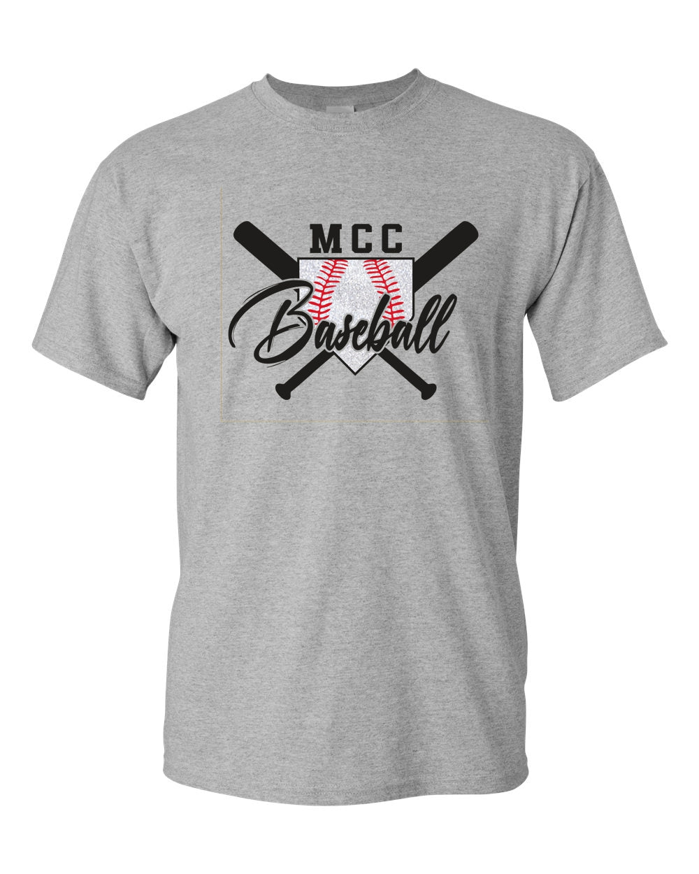 Mott CC Baseball Script Glitter Basic T-shirt
