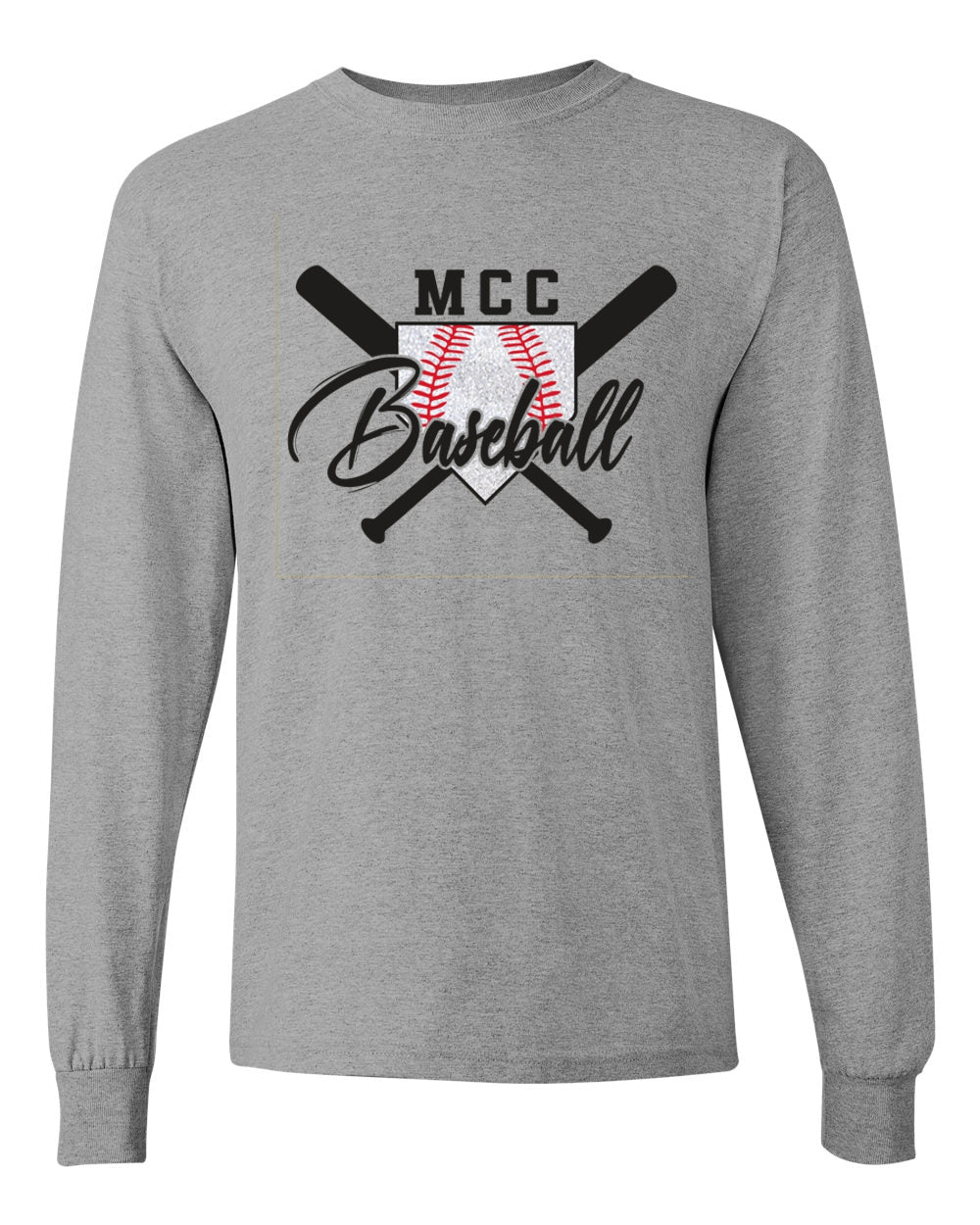 Mott CC Baseball Script Glitter Basic Long Sleeve