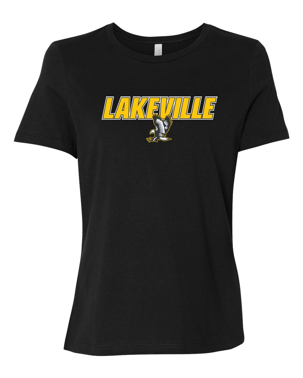 Lakeville Italic Over Logo Bella Canvas Women’s Relaxed Jersey Tee