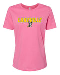 Lakeville Italic Over Logo Bella Canvas Women’s Relaxed Jersey Tee