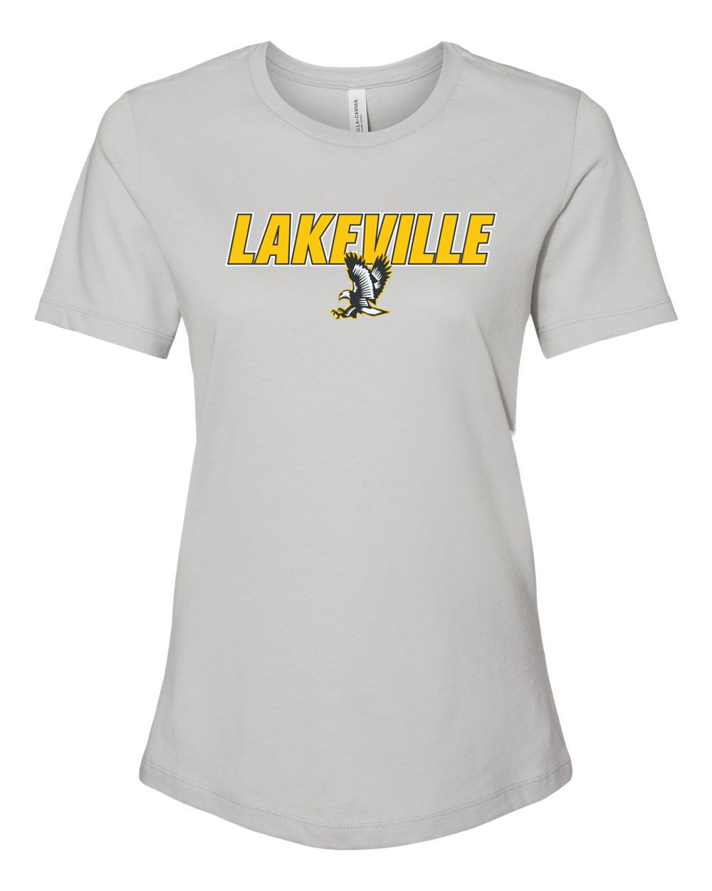 Lakeville Italic Over Logo Bella Canvas Women’s Relaxed Jersey Tee