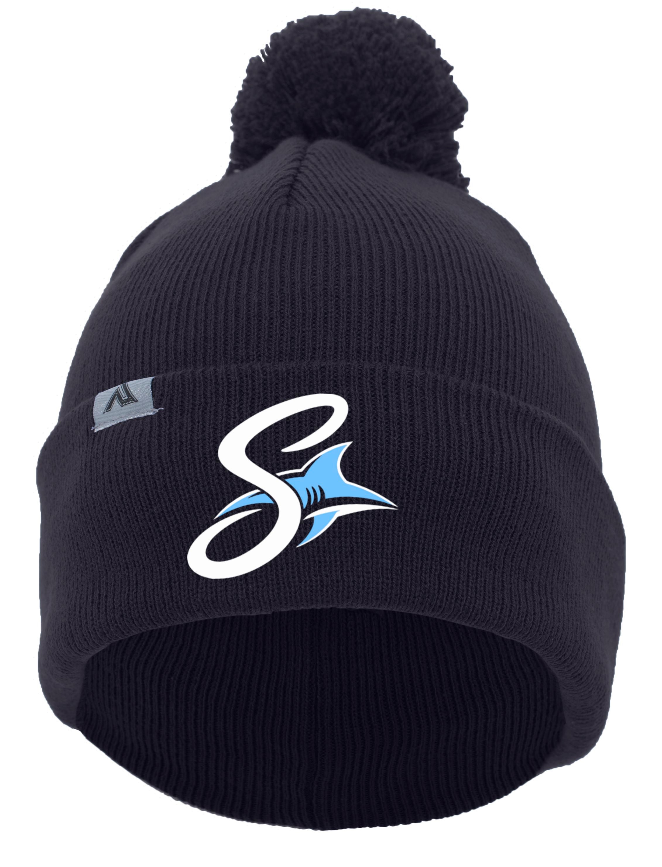 Sharks Softball Knit Fold Over Pom-Pom Beanie