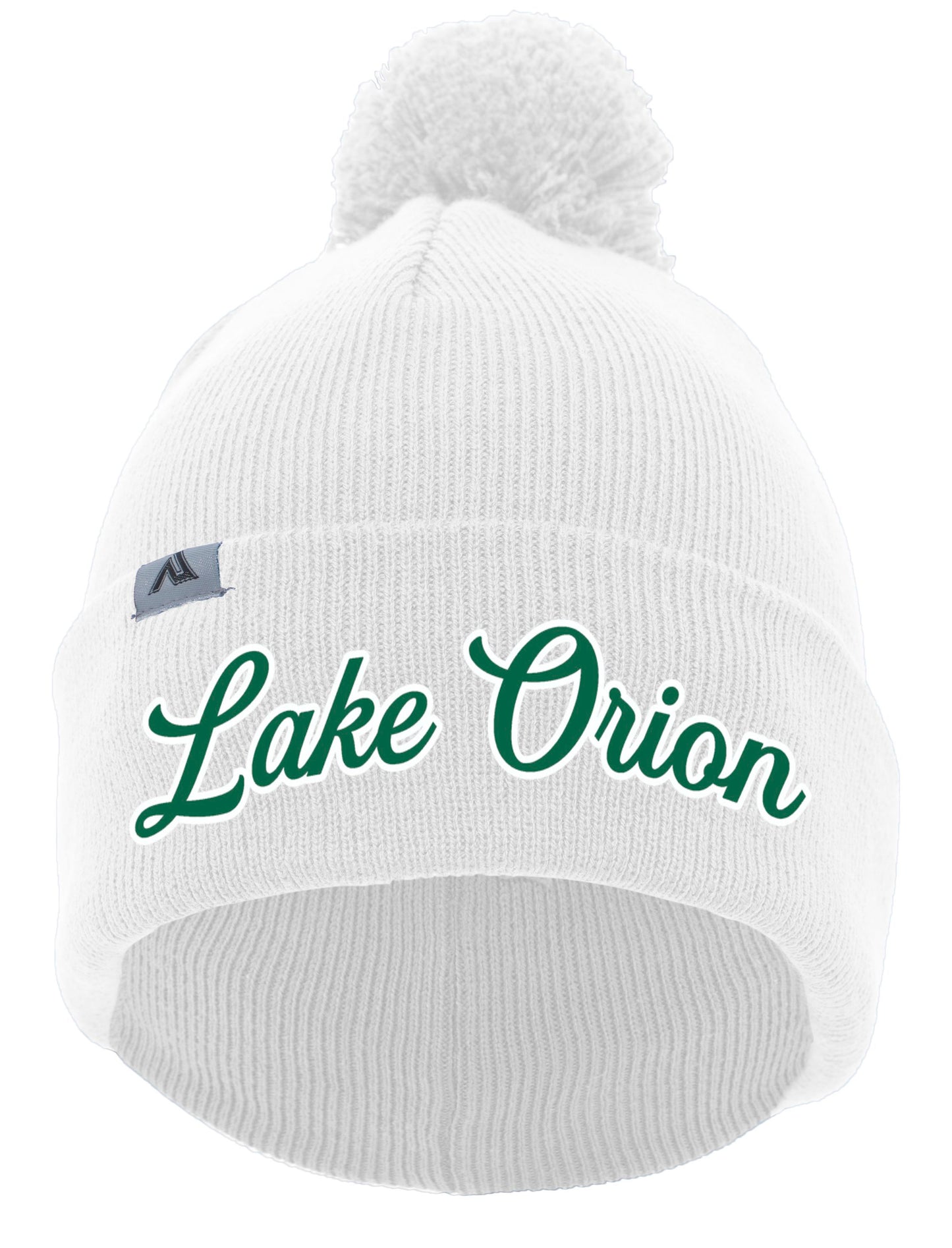 Lake Orion Script Knit Fold Over Pom-Pom Beanie