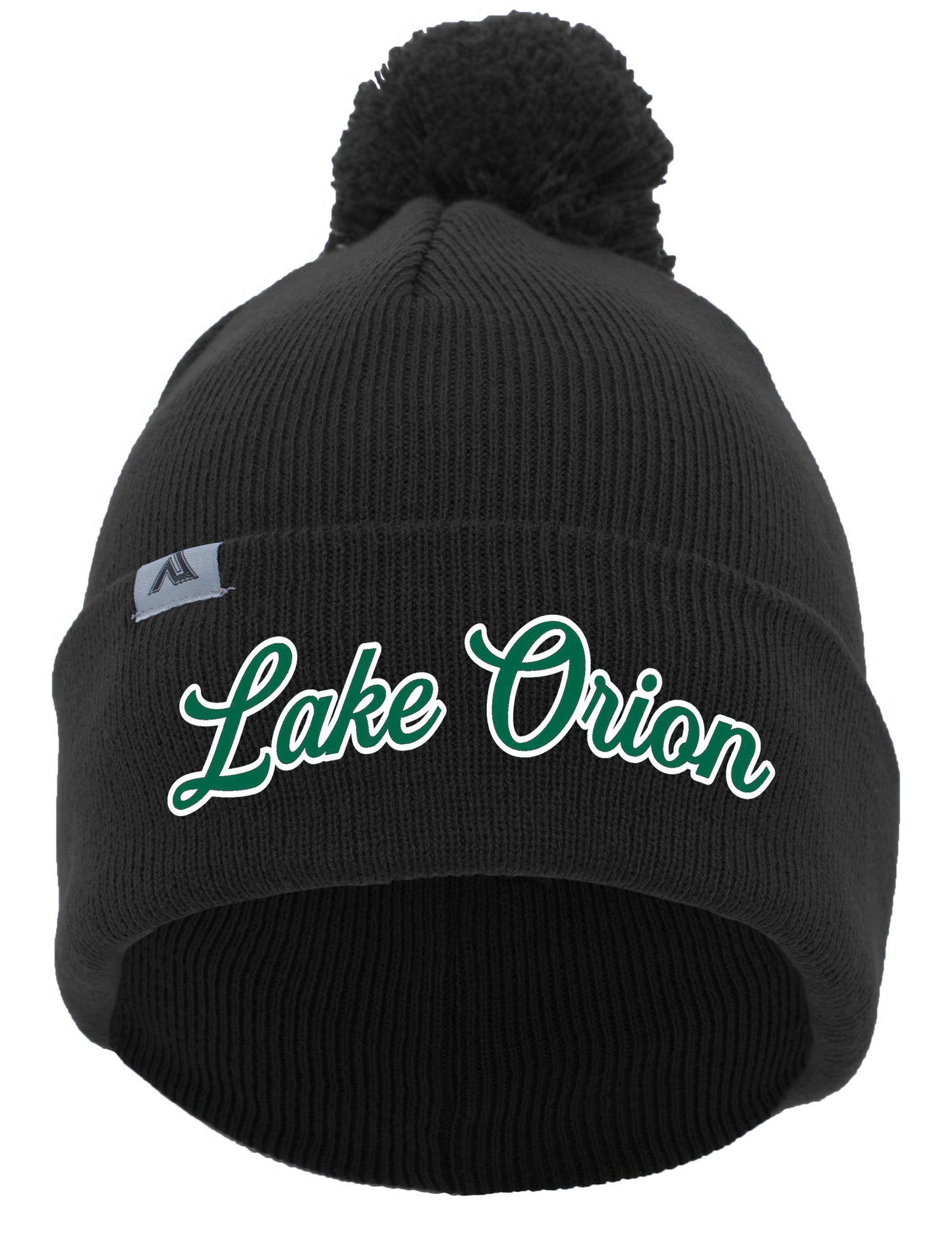 Lake Orion Script Knit Fold Over Pom-Pom Beanie