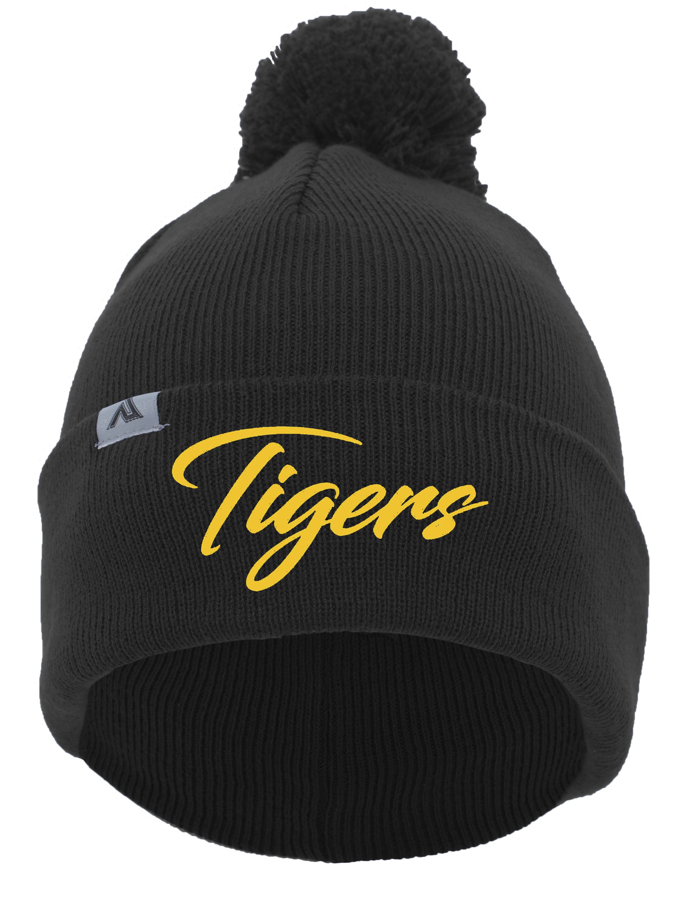 Caro Tigers Script Knit Fold Over Pom-Pom Beanie - Schall
