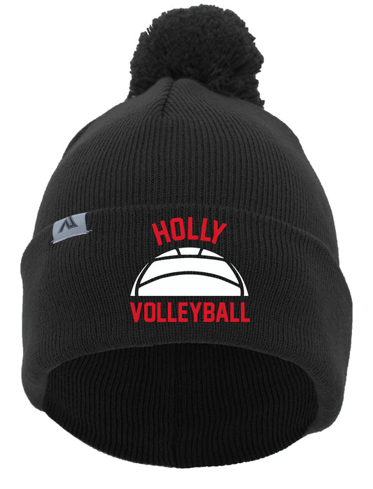 Holly Volleyball Knit Fold Over Pom-Pom Beanie