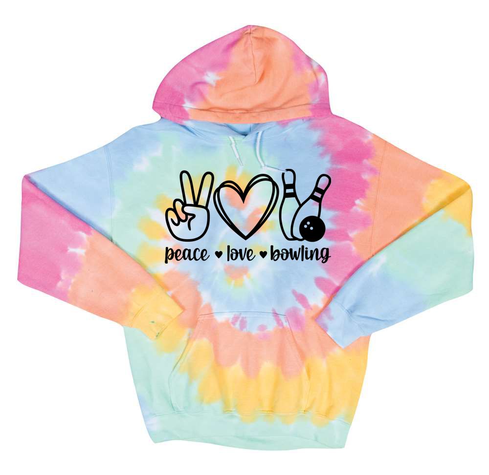 Peace. Love. Bowling. Tie Dye Hood