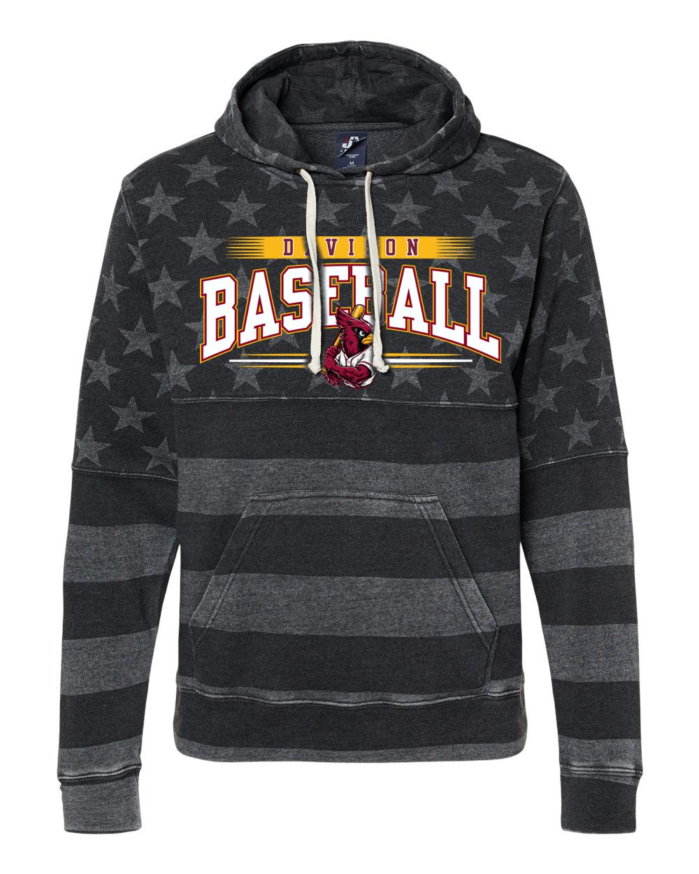 Davison Baseball Club Black American Flag Tri-blend Hood