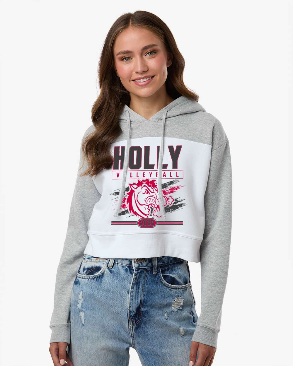 Holly Volleyball Women's Cropped Fleece Hooded Sweatshirt