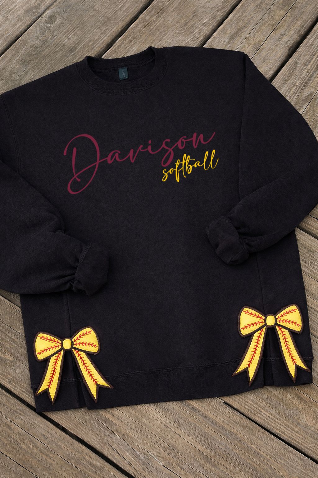 Davison Softball Script with Side Bows Crew Sweatshirt