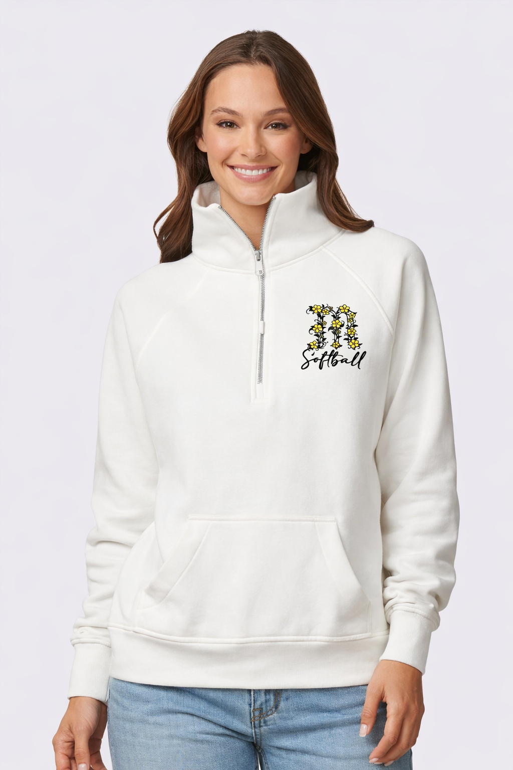 Mott Softball Floral Ladies Boxy Half Zip Fleece