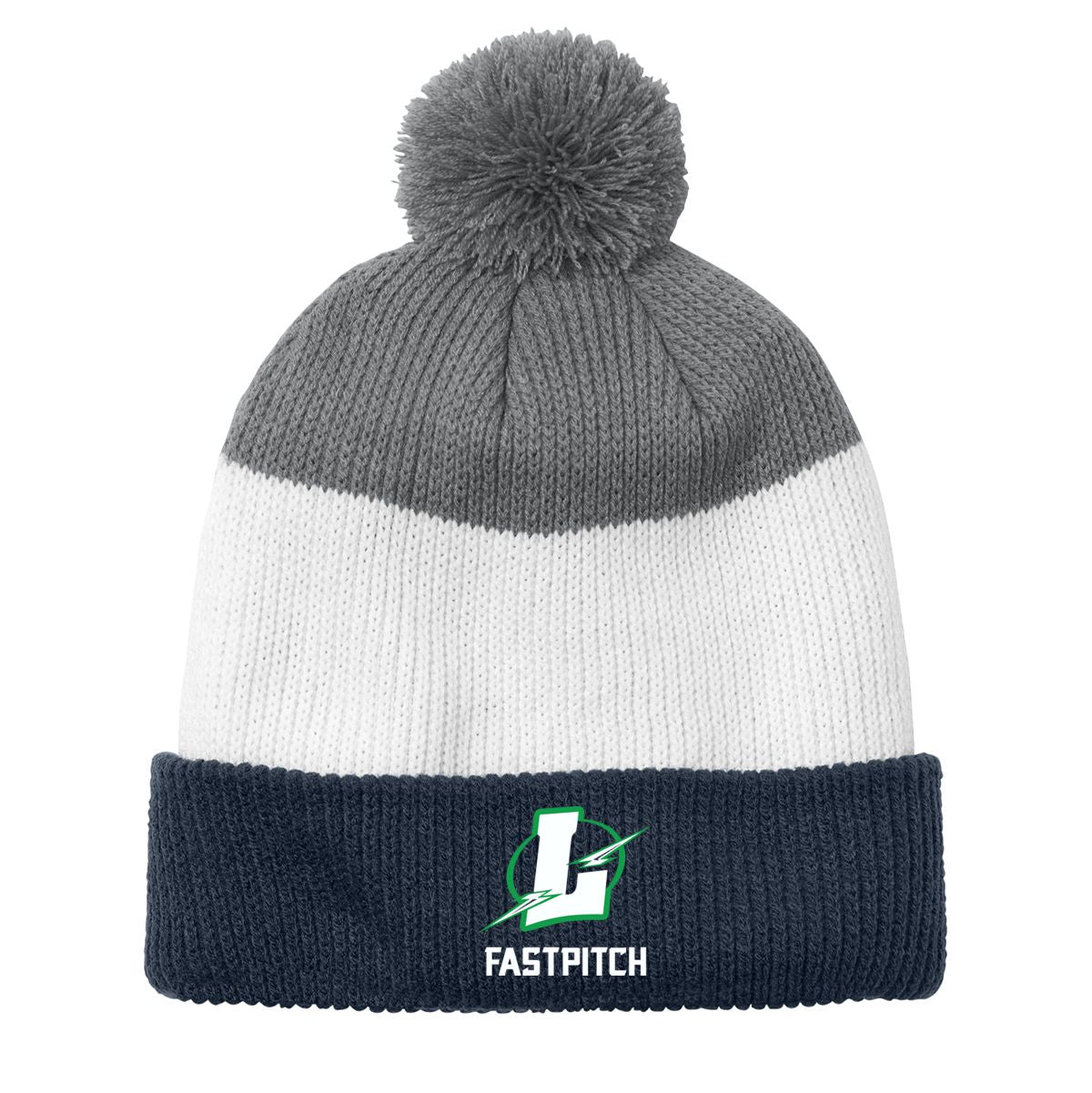 Lapeer Fastpitch Cozy Striped Pom Beanie