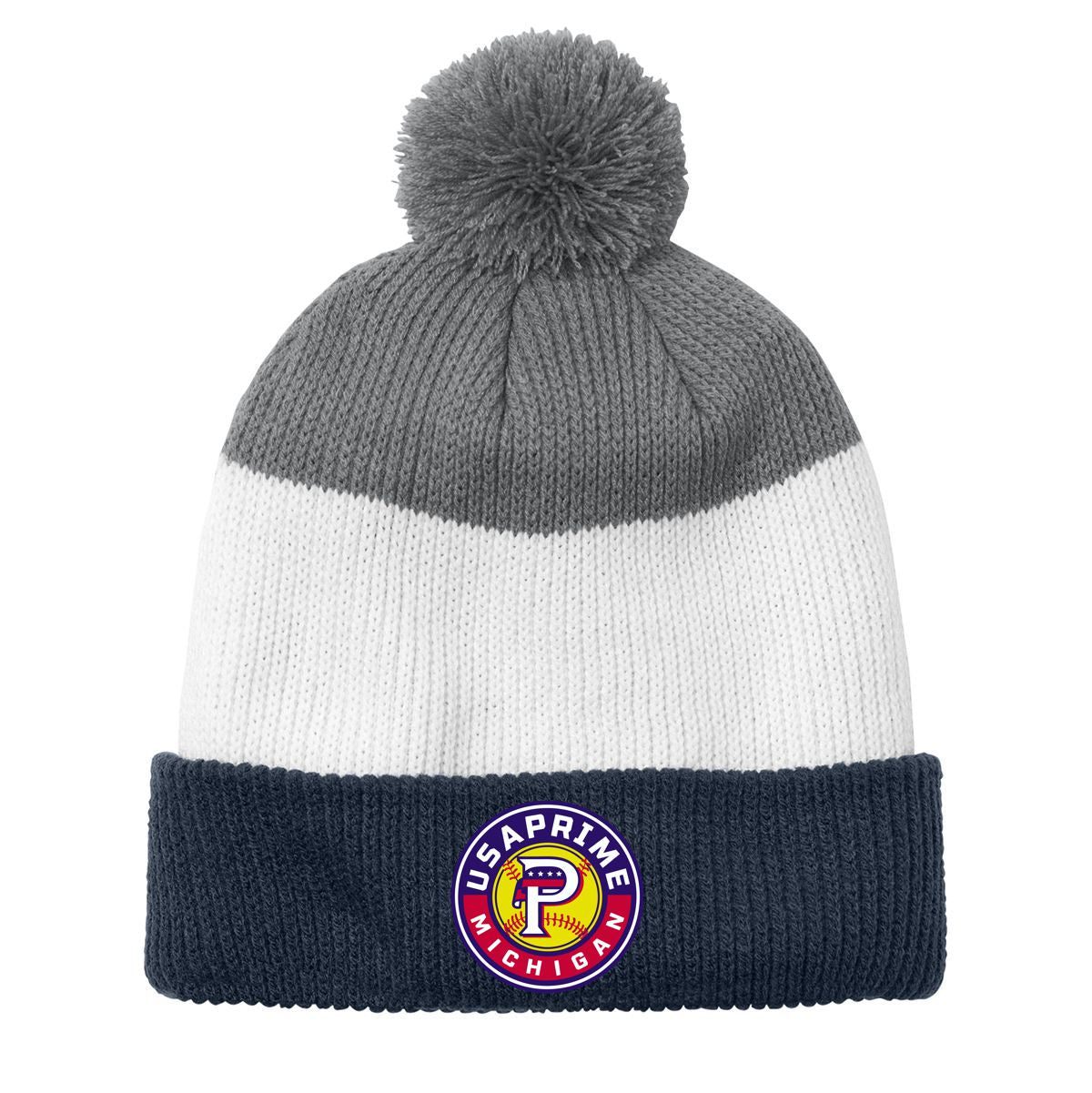 USA Prime Cozy Striped Pom Beanie