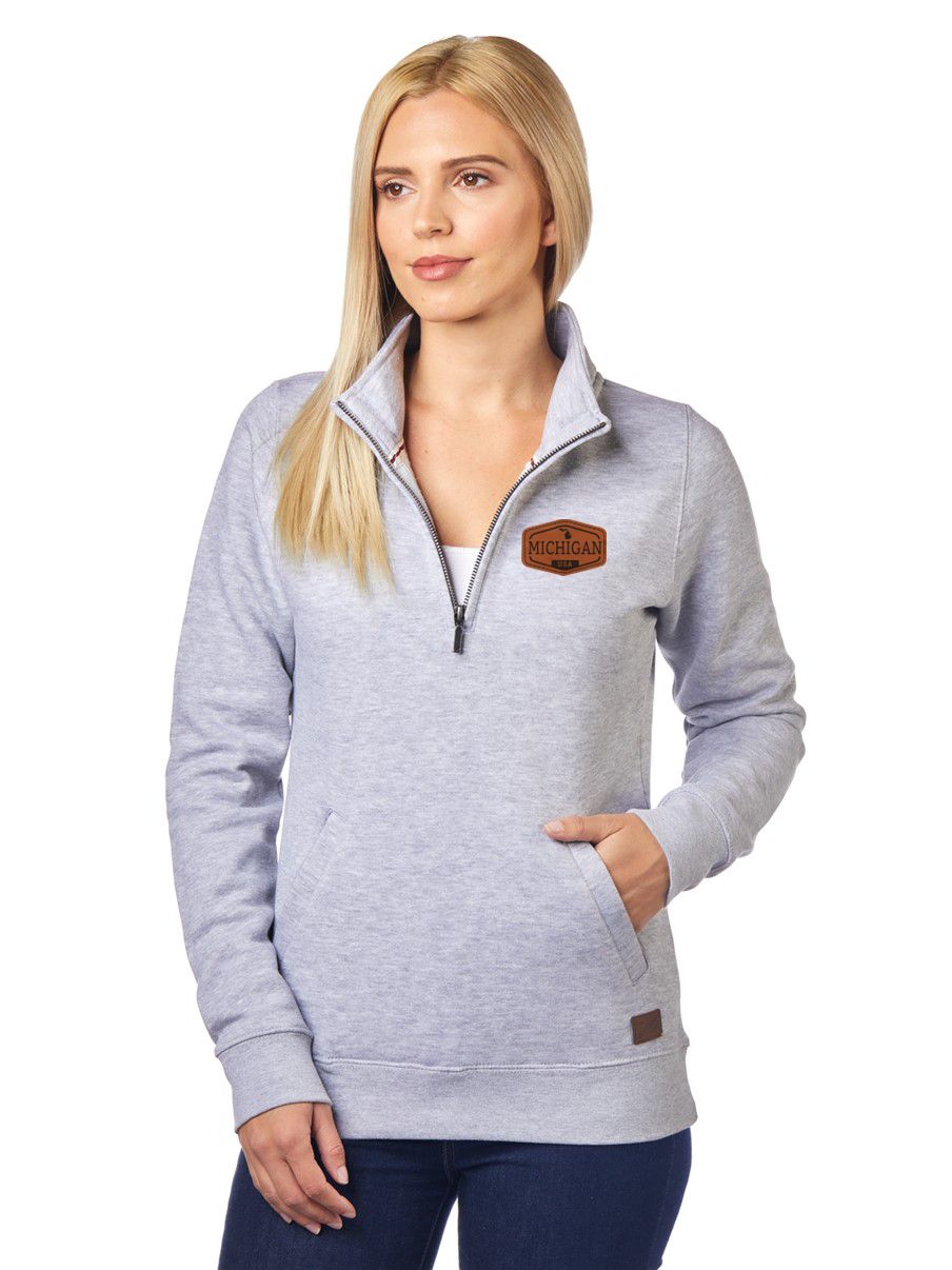 Michigan Faux Leather Patch Ladies Rockridge 1/4 Zip