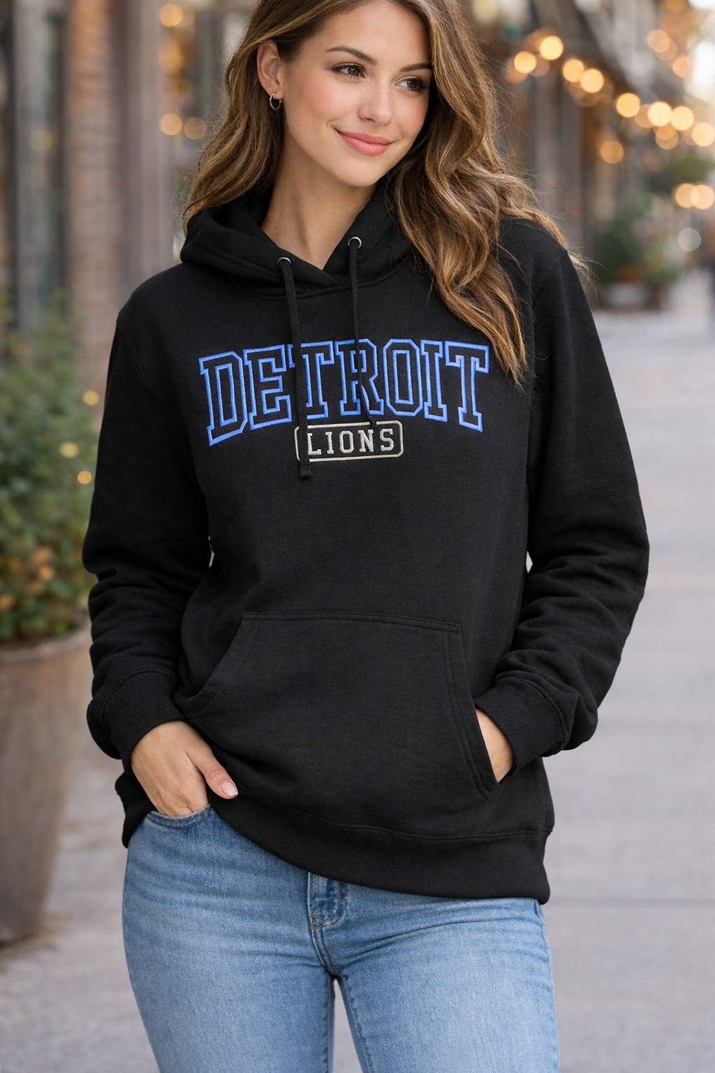 Lions Embroidery Basic Ladies Hooded Sweatshirt