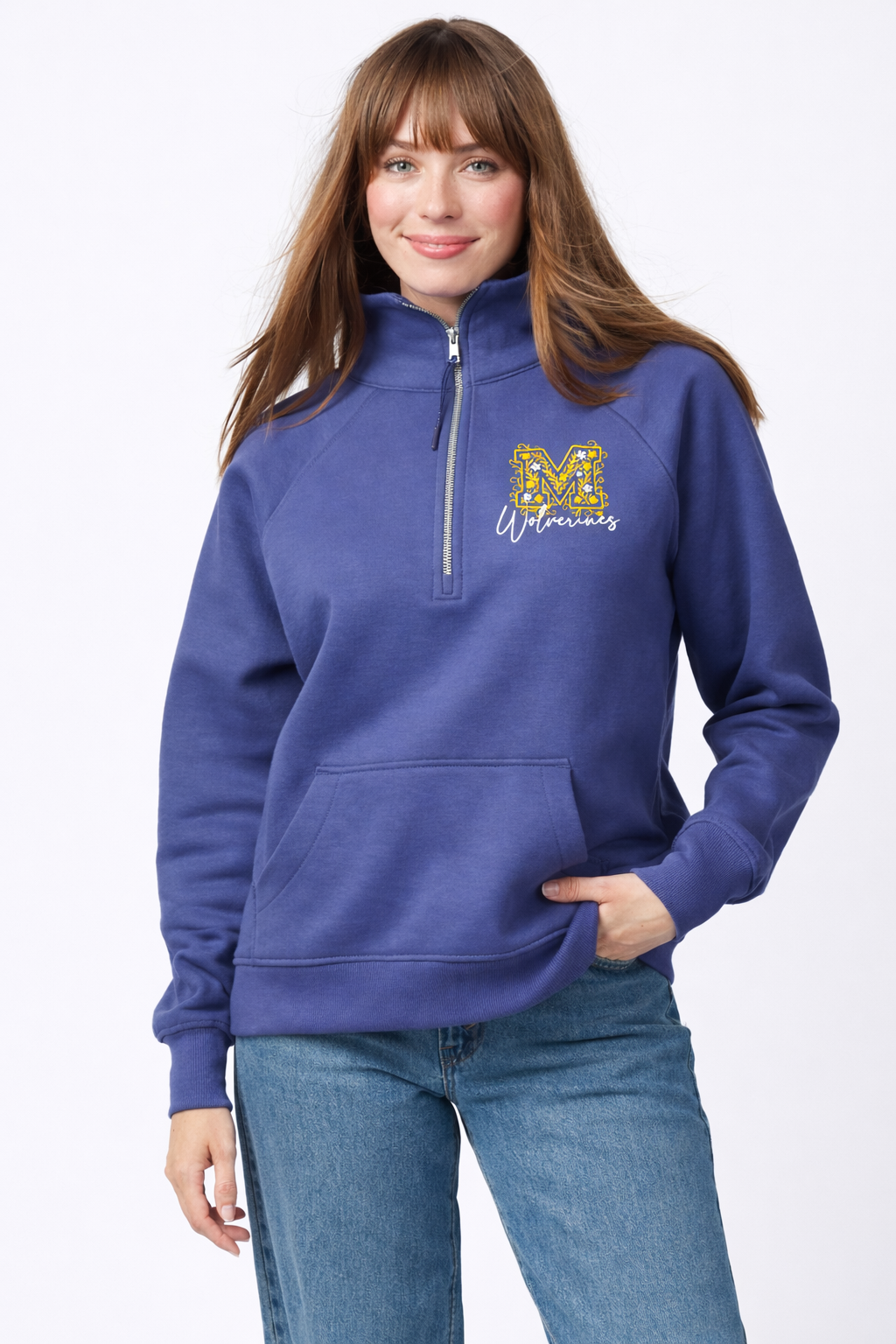 Michigan Floral Ladies Boxy Half Zip Fleece